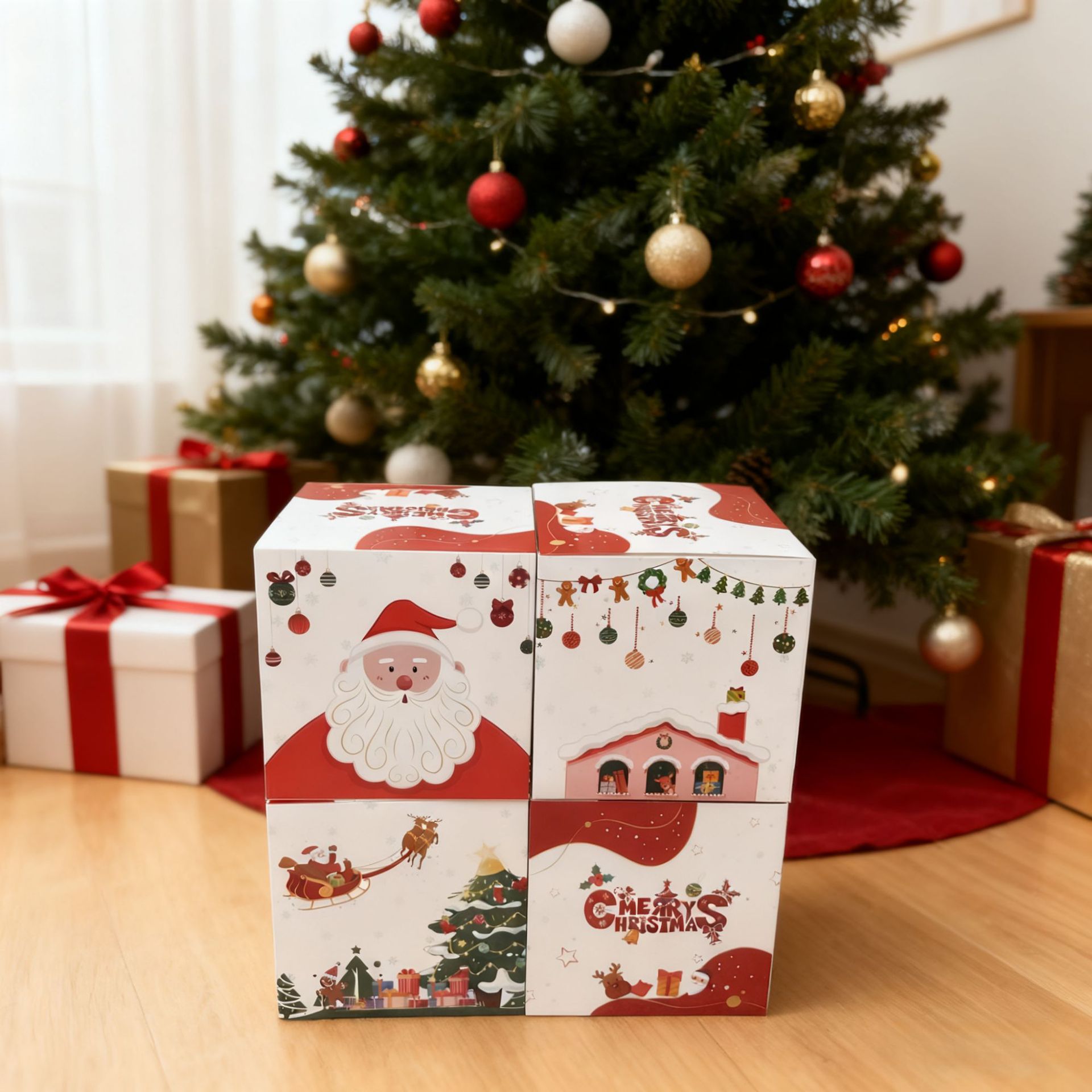 New Christmas Santa Claus White Decoration Box Holiday Surprise Party Scene Layout Prop Box