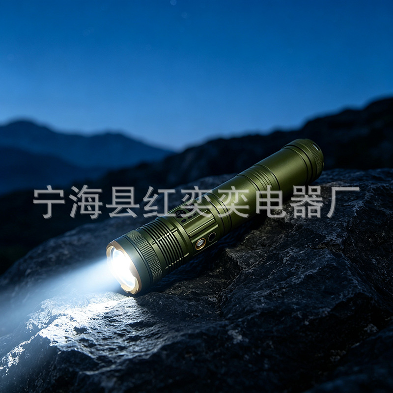 White laser high-brightness flashlight, rechargeable, dual-use for long and short distances, ultra-bright, retractable, zoomable, for camping, outdoor activities, and fishing lighting