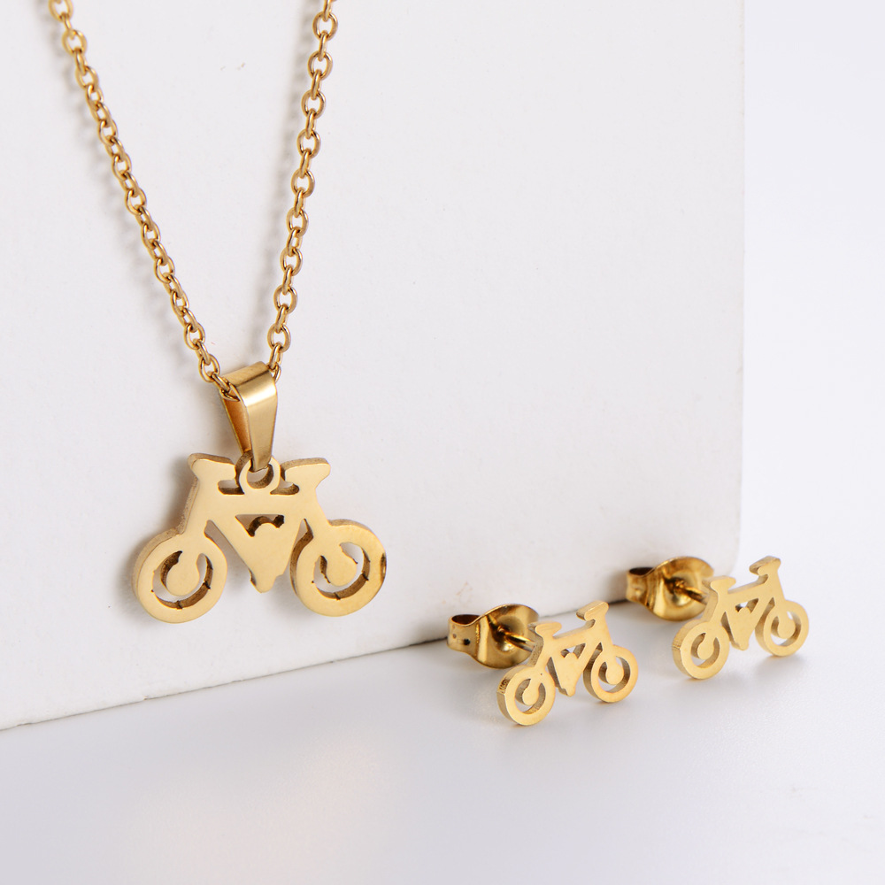 AML Set of Ornaments Electroplated Polished Earrings Titanium Steel Bicycle Clavicle Chain Pendant S