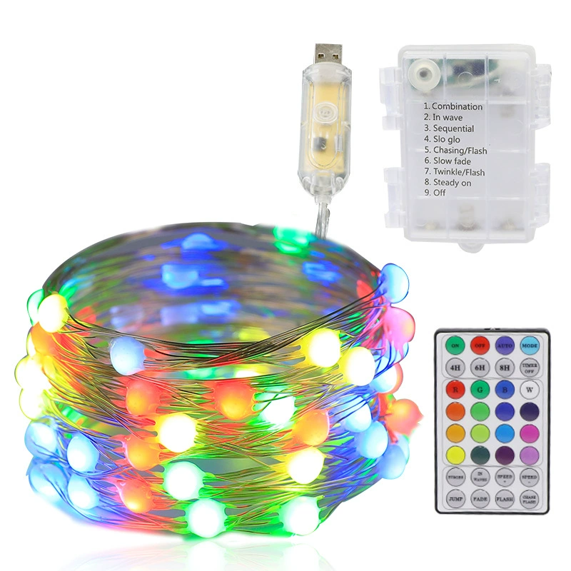 RGB медная проволочная гирлянда, текущее трехпроводная RGB, 5 В USB, много режимов (варианты 5–20 м)