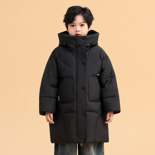 2024 New Kidsren's down Jacket Girls Mid-Length Fashionable Baby Medium and Large Kidsren White Duck down Thickeneded Winter K-Style