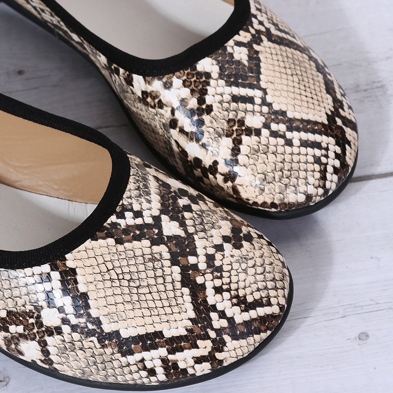 Snake Pattern Round Head Flat Bottom Shoes NSYBJ104643