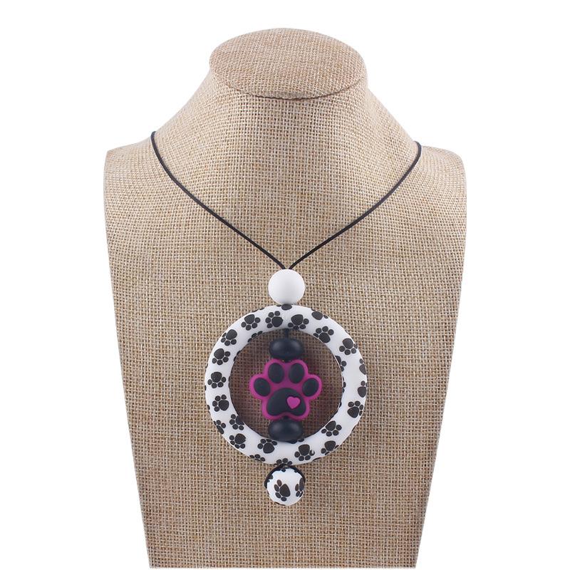 Suministros para bebés de dibujos animados perro garra collar creativo bebé cuentas de silicona mordedura molar COLLAR COLGANTE hecho a mano