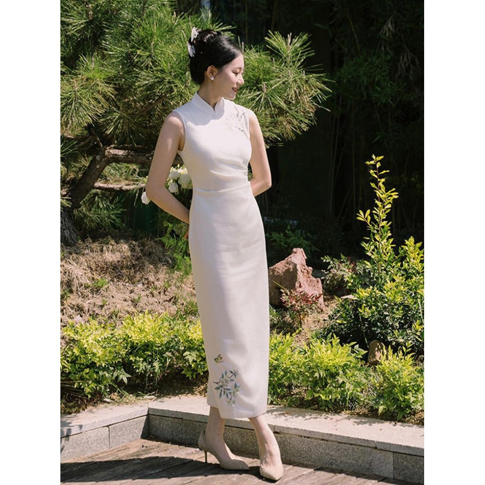 New Chinese Cheongsam Women's French Style Retro Light Guofeng Improved Engagement Toasting Dress High-end Light Luxury Dress for Daily Wear