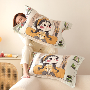 Εsnap Eight-Layer Pure Cotton Gauze Pillowcases, a Pair of New Thickeneded and Soft Household Pillow Linings for All Seasons