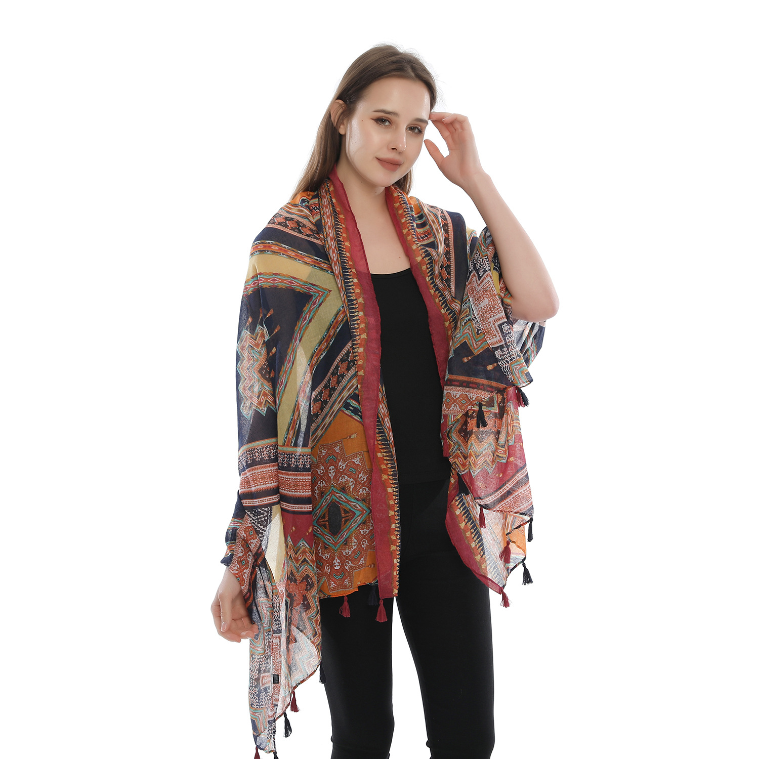 Women's Elegant Ethnic Style Geometric Cotton And Linen Printing Scarf display picture 2