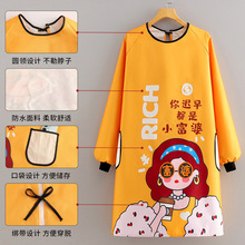 厨房擦手罩衣卡通防水防油围裙双口袋围腰上班耐脏工作服长袖围裙