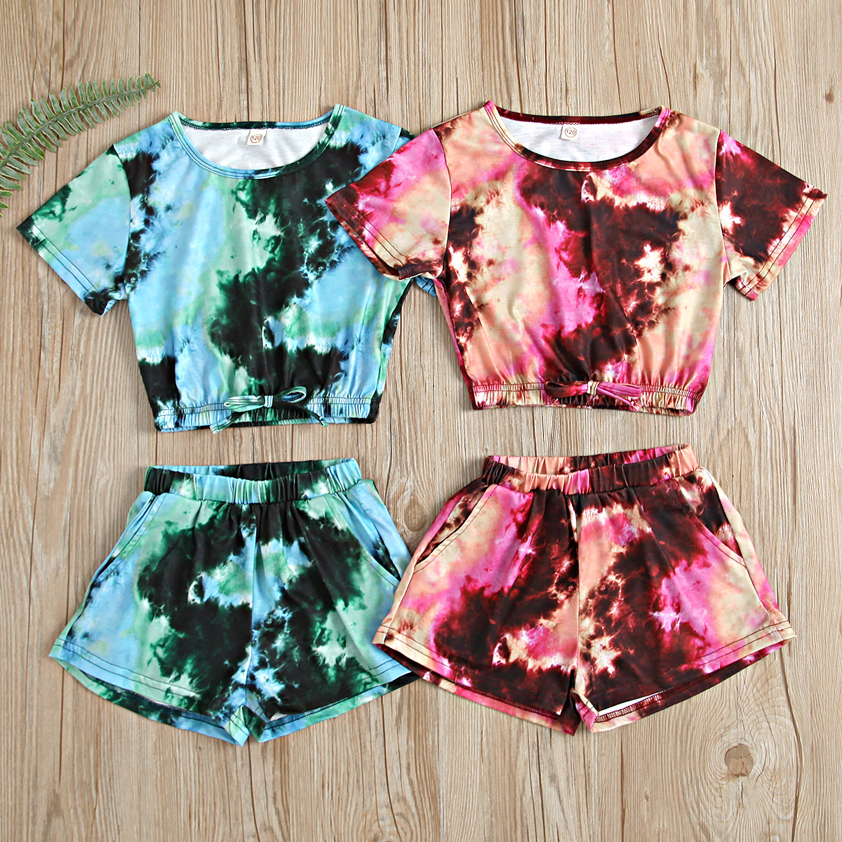 Kinder Tie-dye Rundhals Kurzarm Oberteil Und Rippshorts Set_voghion.com