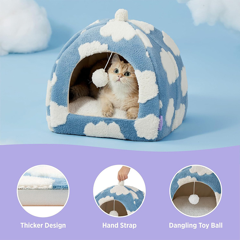 Nido de gato de calabaza, nido de mascota de jacquard de terciopelo de algodón calmante, cálido, habitación cerrada para gatos con memoria rebotable, exclusivo de Amazon