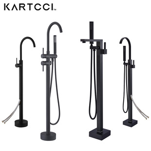 Floor faucet wall-to-wall water inlet black vertical bathtub shower hot and cold vertical floor basin faucet all copper