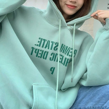 加绒连帽卫衣女秋冬宽松韩版新款女士学生上衣女装东南亚外贸