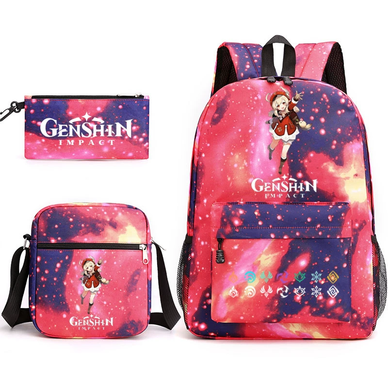 Backpack set (Genshin) 3‑piece — backpack, one‑shoulder bag, pencil case, assorted colors