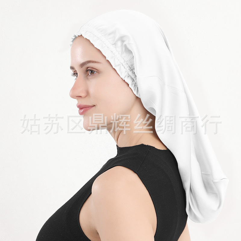 新商品のシルクの寝帽の桑のシルクの長髪の帽子の木の耳元の長い筒の帽子の女性の家庭のヘアケアの帽子のアマゾン