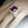 荣钰 Square ruby stone inlay, ring suitable for men and women, jewelry, European style, wish, wholesale