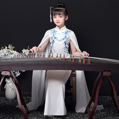 Children's Guzheng Performance Costume 2025 New Girl Dress Summer Chinese Style Water sleeves Cheongsam Fashion Show Performance Hanfu