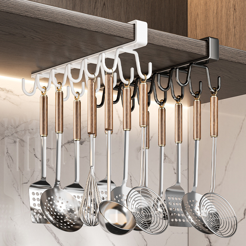 Kitchen Hooks, No-Drill Iron Art Cabinet Hanging Cup Storage Rack, Multifunctional Wardrobe Under-Desk Hanging Cabinet Hook Rail Kitchen Hooks, No-Drill Iron Art Cabinet Hanging Cup Storage Rack, Multifunctional Wardrobe Under-Desk Hanging Cabinet Hook Rail