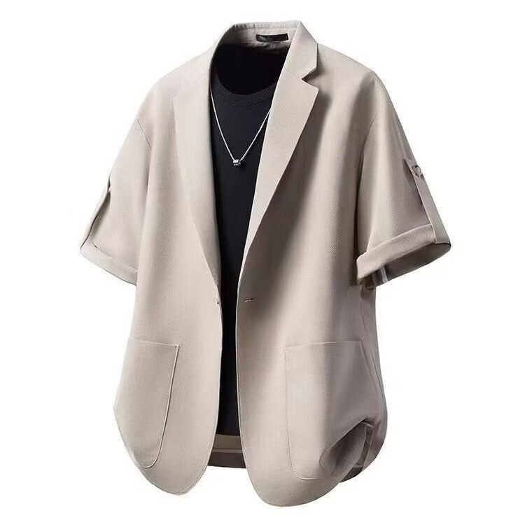 Short-Sleeved Suit Jacket for Men, Summer Thin Style, Drapey, No-Iron, Stylish, Trendy Brand, Casual Blazer, Black for Men Short-Sleeved Suit Jacket for Men, Summer Thin Style, Drapey, No-Iron, Stylish, Trendy Brand, Casual Blazer, Black for Men