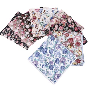 Cotton Small Square Scarf Men's Suit Pocket Scarf Printed Women's Handkerchief Silk Scarf Business Casual Wedding Gift Floral