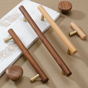 New Chinese Style Solid Wood Cabinet Wardrobe Door Handle Children's Room Door Handle Retro Log Style Mushroom Drawer Handle