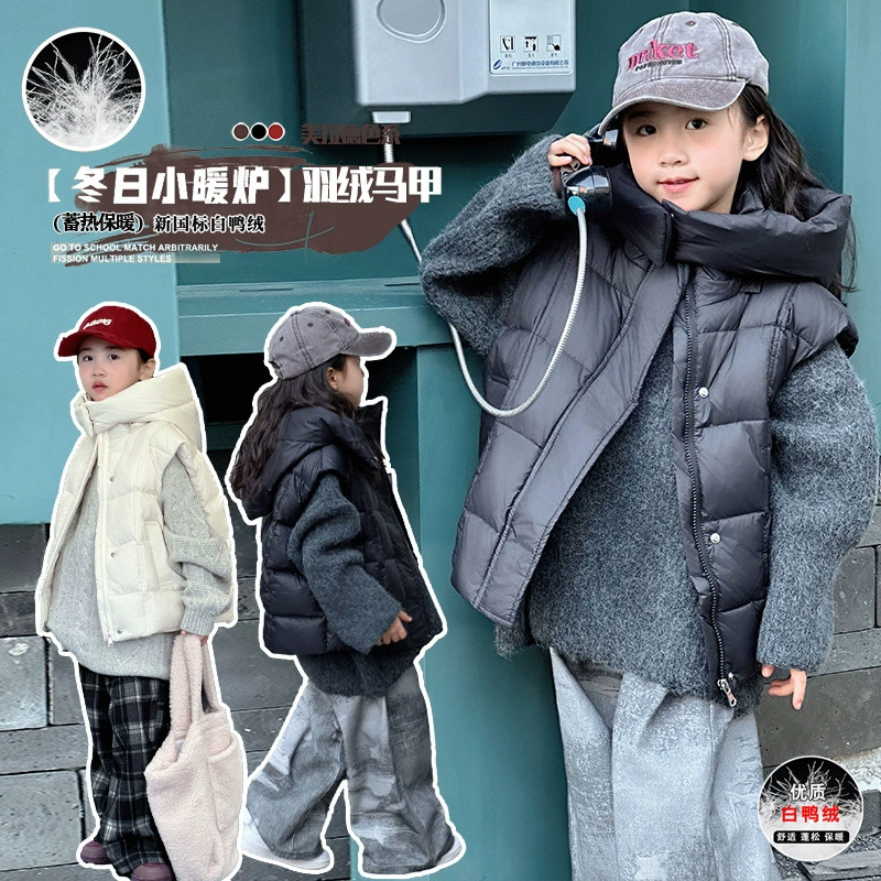 Зимний жилет для девочек 2024 новый иностранный детский пуховик жилет осень зима