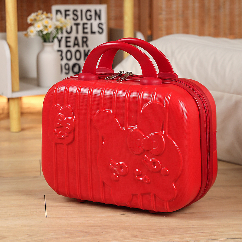Maleta de conejito lindo de dibujos animados 3D 14 pulgadas color caramelo bolsa de cosméticos rojo mano equipaje portátil