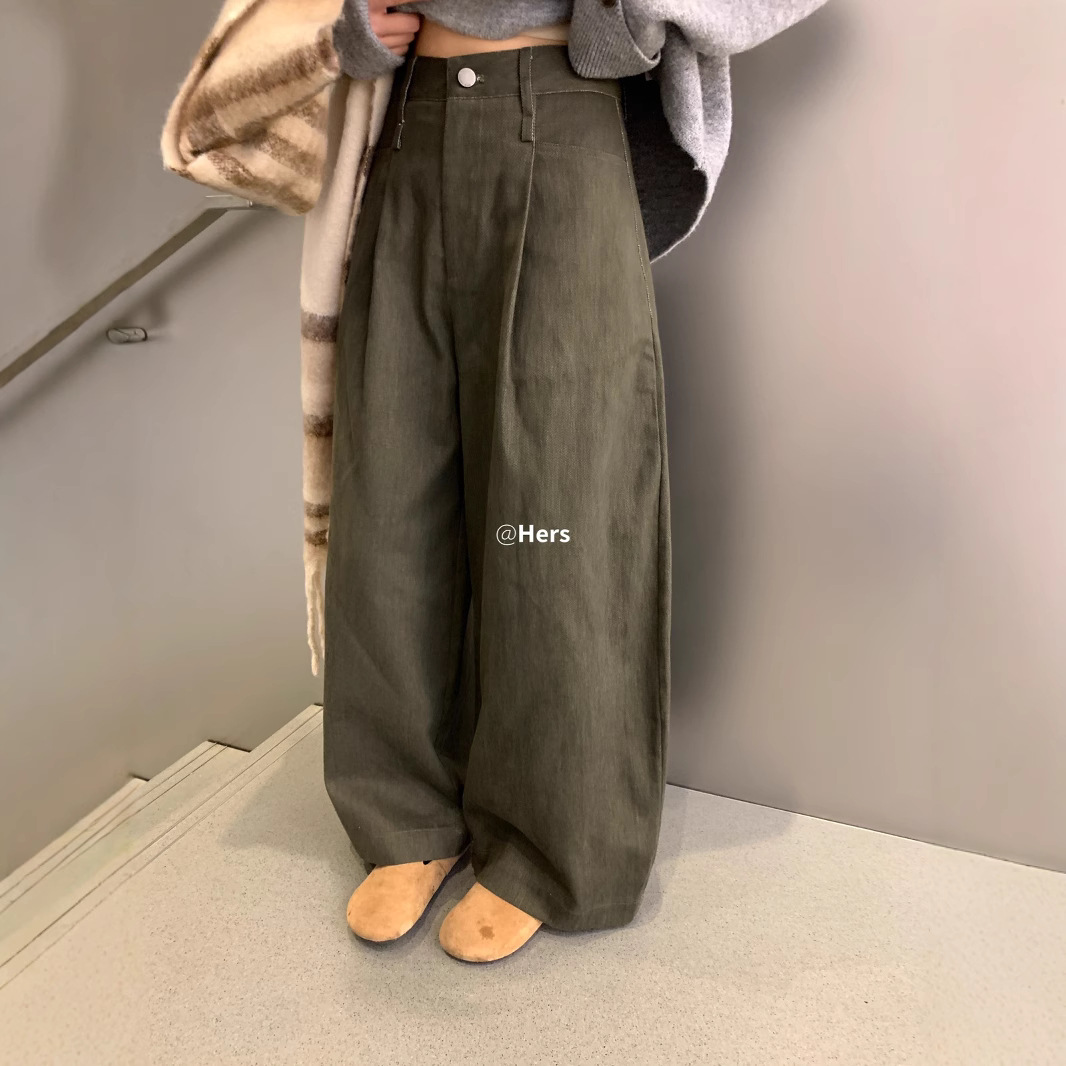 [그녀] 동문 가을 폭발 단순 통근자 조커 넓은 다리 풍선 높은 허리 캐주얼 바지 2061