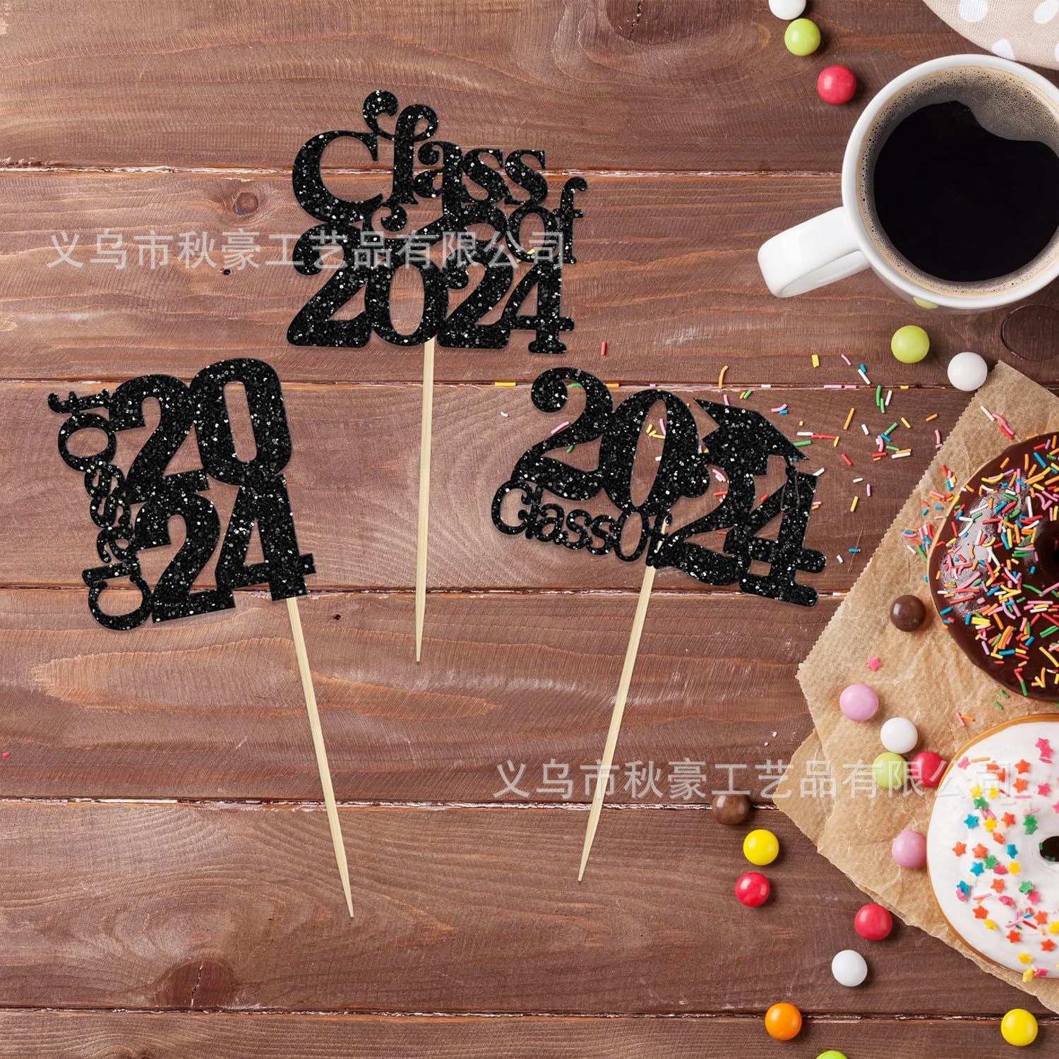 Temporada de graduación transfronteriza 2024 nueva taza de papel de sombrero de licenciatura 30 piezas Paquete de decoración de pastel Flash personalizado