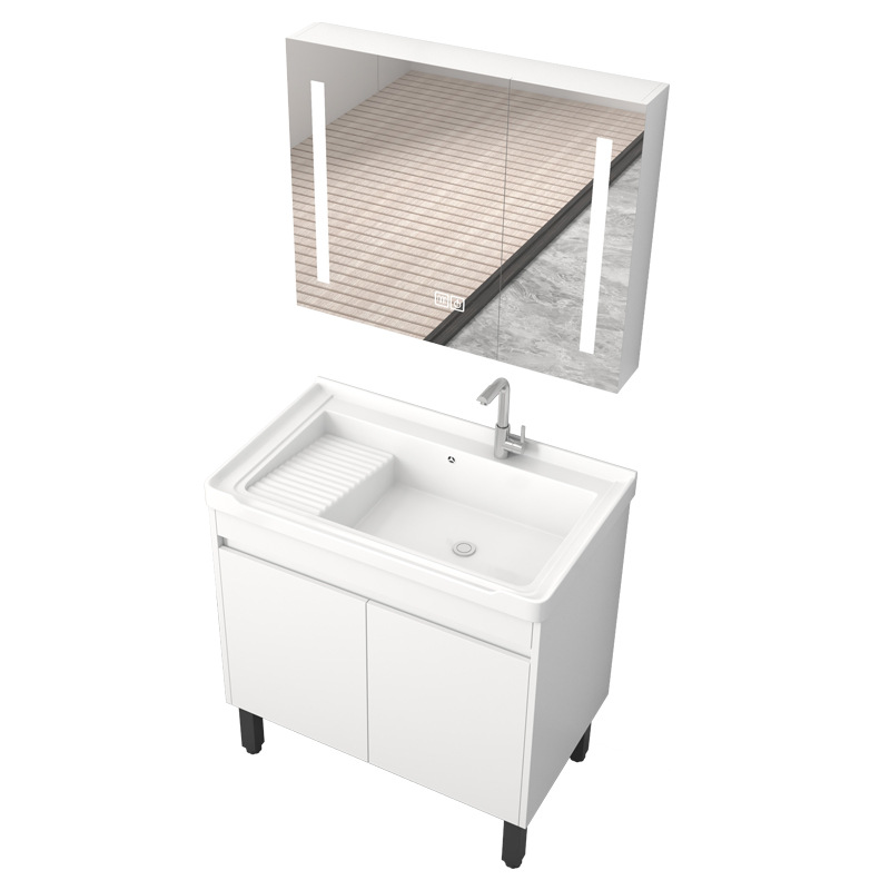 gabinete de baño de madera maciza piso lavabo de mano gabinete de lavabo de cerámica integral con tablero de fricción gabinete lavabo balcón lavabo