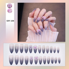 美甲貼片穿戴甲美甲片成品尖頭藍色漸變指甲貼片假指甲網紅指甲片
