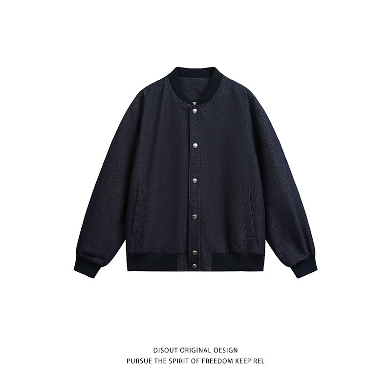 2026 Autumn New Men's High-End Simple Versatile Old Money Style Baseball Collar Flight Denim Jacket Solid Color Coat
