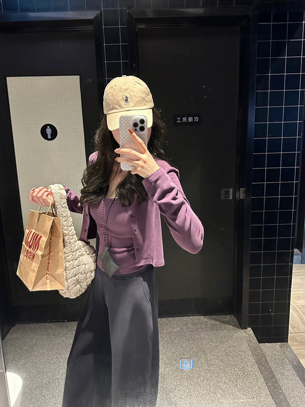 紫色两件套吊带内搭开衫外套女早秋2025新修身短款小个子chic上衣|undefined