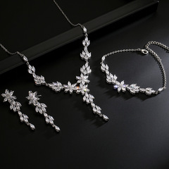 Rakol気質が輝くaaaジルコンイヤリングネックレスブレスレット韓国式花嫁ウェディングアクセサリー3点セット