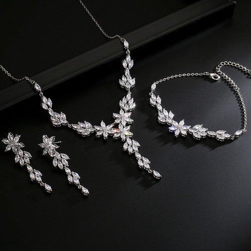 RAKOL Glamorous Shining AAA Zircon Earrings Necklace Bracelet Korean Bridal Wedding Jewelry Set 