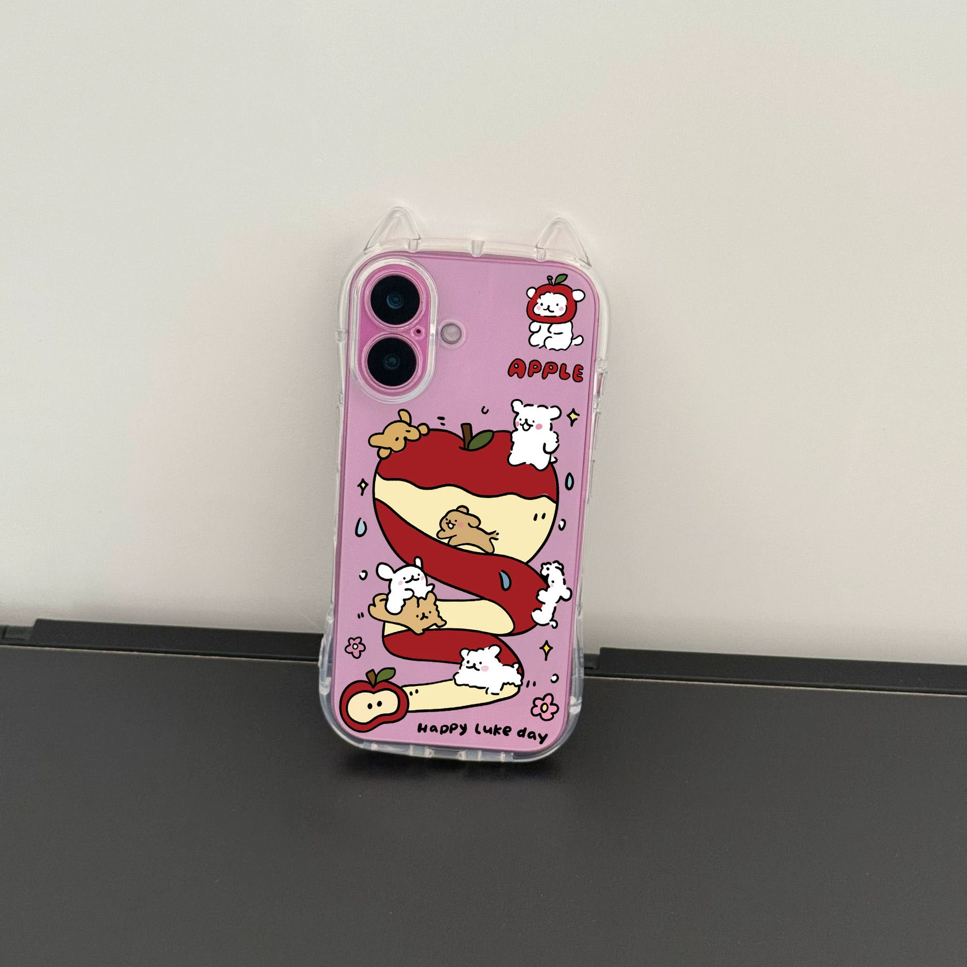 Чехол для телефона (Apple) совместим с iPhone11–17, прозрачный с ушками кота, шнурок опционально