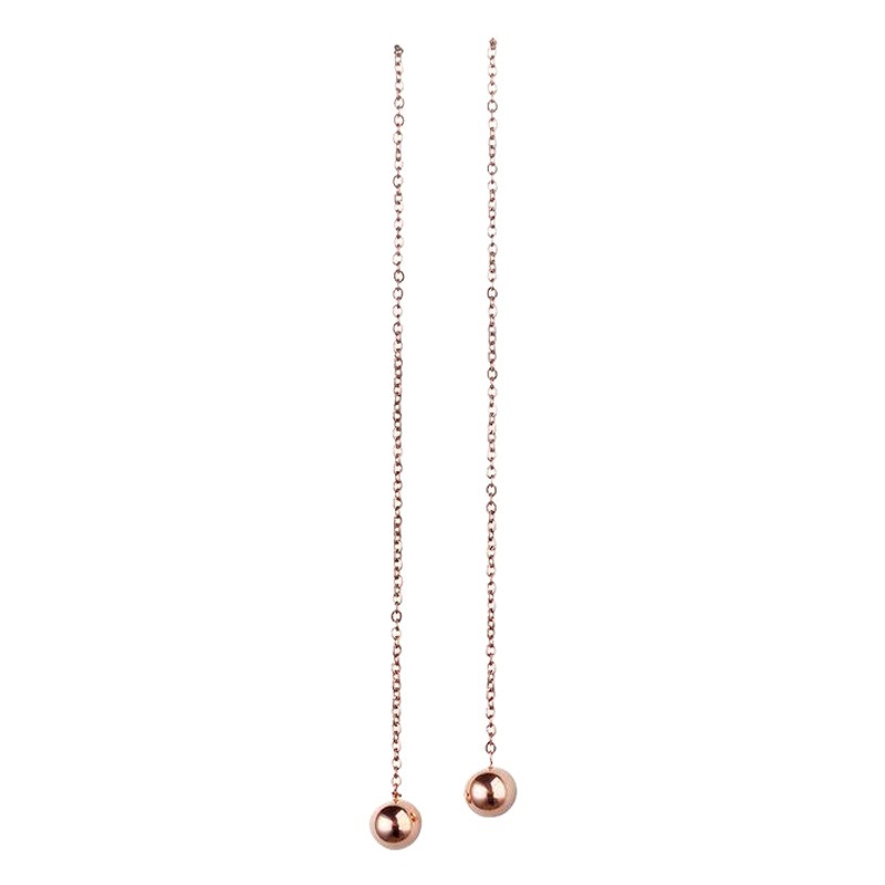 Pendientes de acero titanio con cuentas de oro de 18 quilates para mujer, estilo coreano simple, pendientes largos, pendientes de borla.