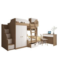 交错式上下床小户型儿童高低床错位上下铺带书桌床一体子母床新型