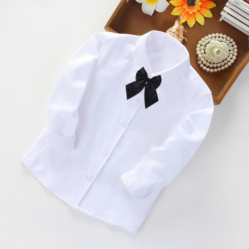 Children's white shirt, girls' long-sleeved top, middle child June 1st performance uniform, base white blouse, primary school uniform