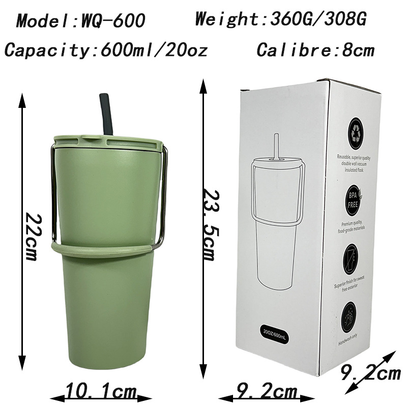 Taza de aislamiento de acero inoxidable de comercio electrónico transfronterizo taza de paja portátil al aire libre taza de hielo de 20oz de gran capacidad