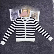 特价清仓 24MM秋冬新款长袖v领外套针织条纹开衫修身显瘦字母lo