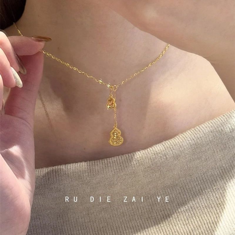 库宁 碎冰冰葫芦项链金色福禄流苏轻奢高级感复古贵气锁骨链|undefined