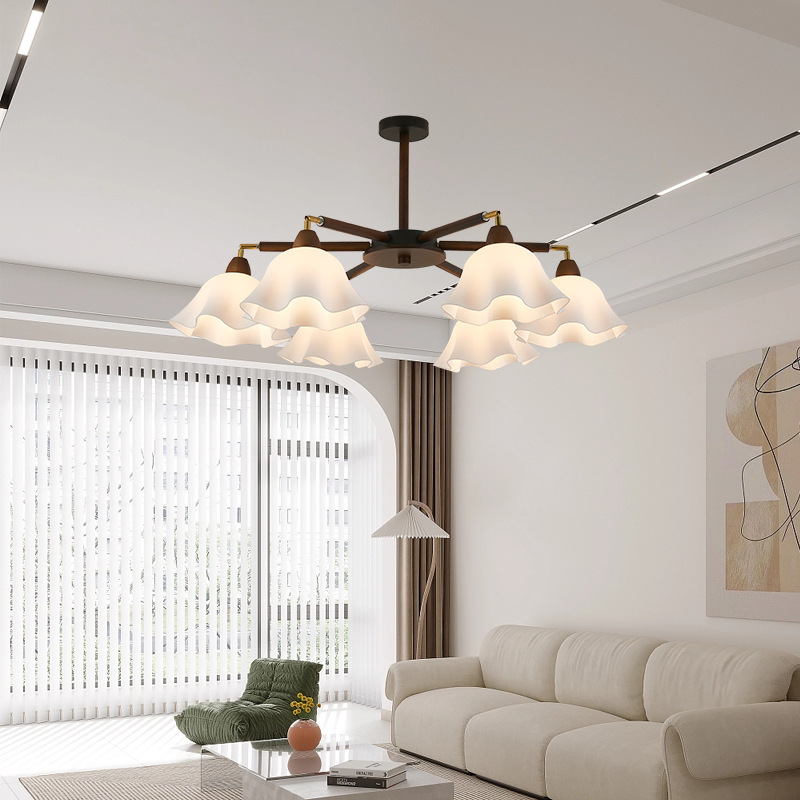 Lámpara de Araña de Estilo Nórdico de Madera de Nogal, Madera de Caucho, Hierro, Arte Acrílico para Salón, Restaurante, Hotel, Sala de Banquetes