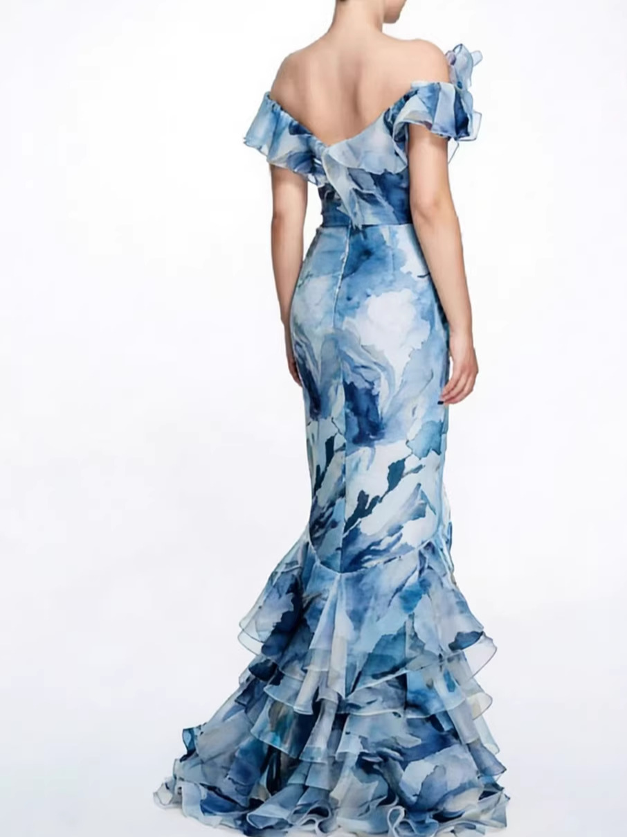 2025 nouveau printemps et été hors de l'épaule européenne et américaine transfrontalière mode féminine en mousseline de soie fée jarretelle tempérament robe de soirée robe