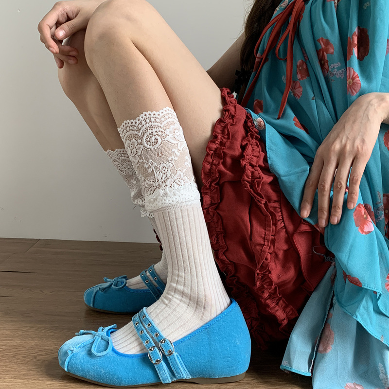 春夏款JK白色小腿袜女甜美lolita粉色堆堆袜蕾丝花边灰色中筒袜子|undefined