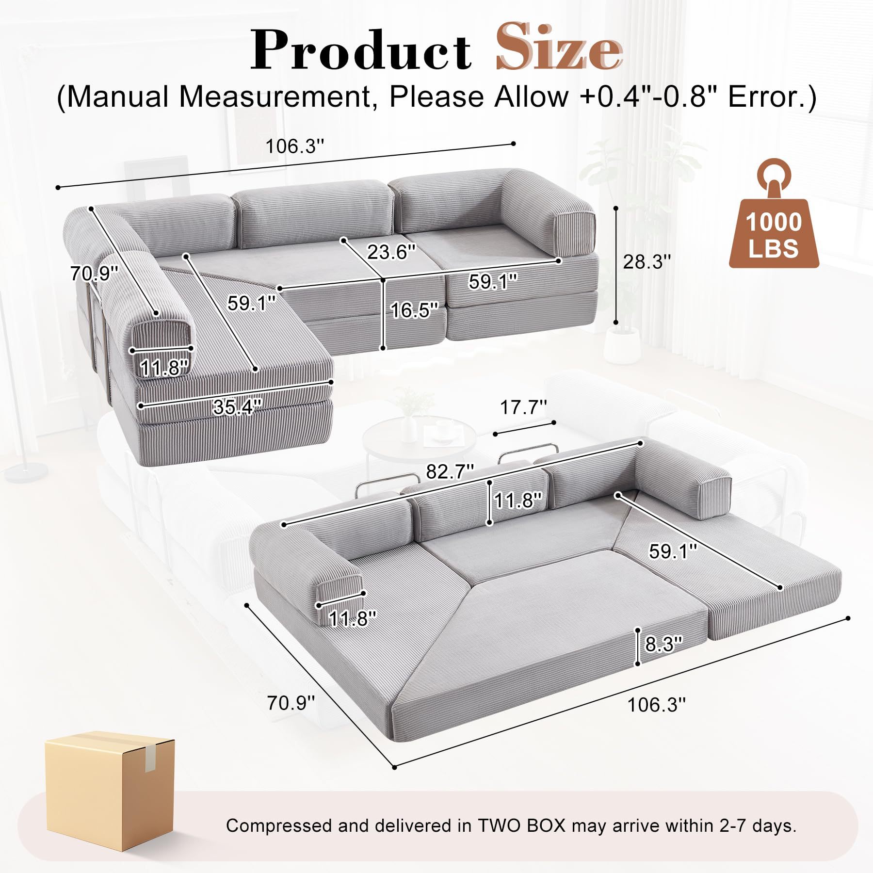 Sofá comprimido modular convertible sofá cama apartamento pequeño espacio plegable sofá tatami