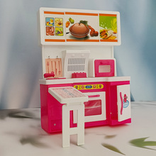 芭芘娃娃厨房玩具仿真冰箱刀叉勺盘子做饭桌子椅子配件蛋糕家具