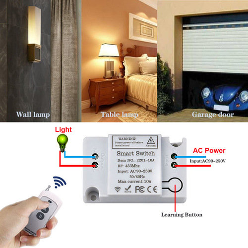 433M Wireless Remote Switch Home Wire-Free Panel Light Control 220V Single-Channel 10A Smart On/Off Switch