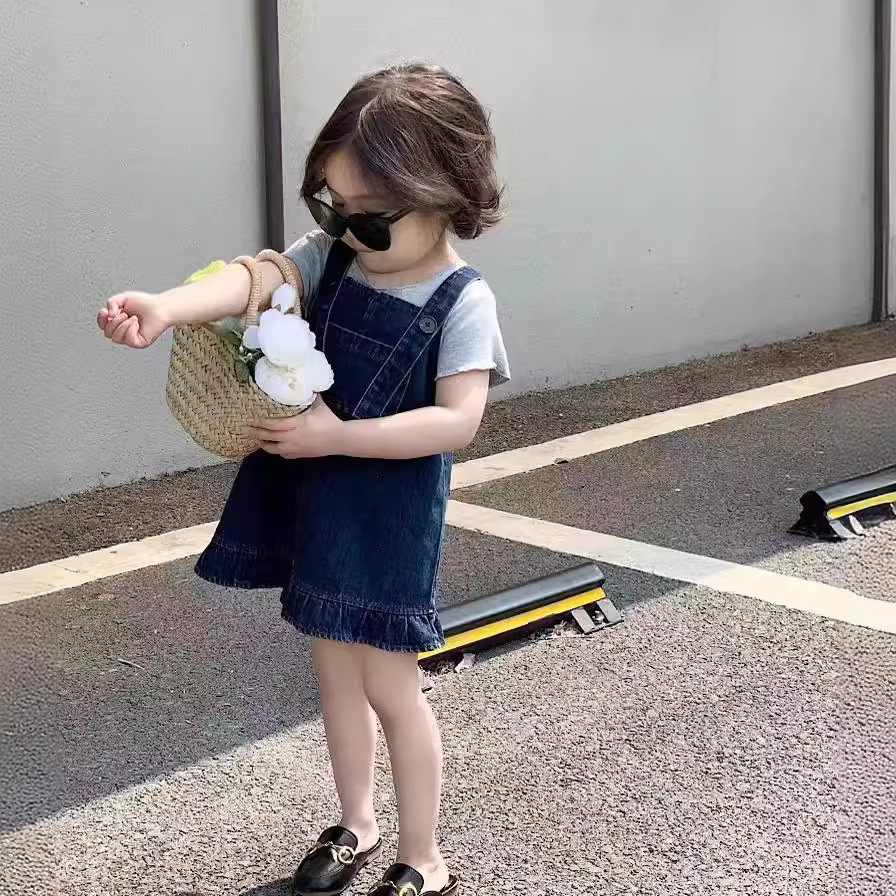 Duoya 2022 girls' summer new denim strap skirt high quality super soft denim skirt solid color fashionable cute skirt