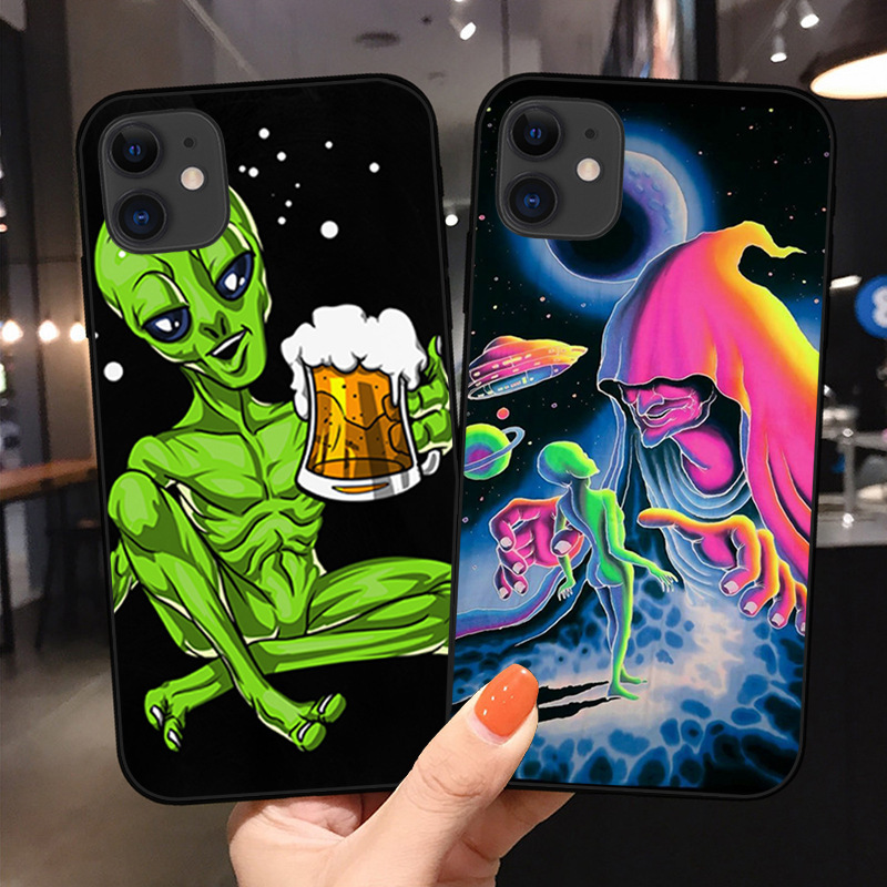 适用于苹果手机壳15卡通可爱外星人手机壳潮男新款个性太空宇宙手