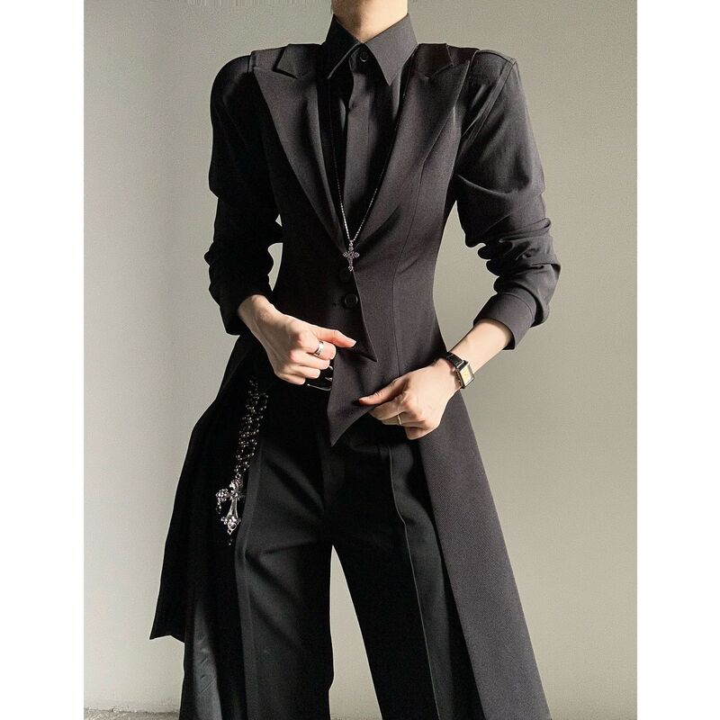 Long Suit Vest for Spring and Autumn, Versatile, Slimming, Waist-Cinching, Avant-Garde, Fitted, Retro, Dark Style, Abstinence Style, Trendy Tailcoat Long Suit Vest for Spring and Autumn, Versatile, Slimming, Waist-Cinching, Avant-Garde, Fitted, Retro, Dark Style, Abstinence Style, Trendy Tailcoat