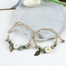 定制复古石上花系列手绳民族风 景德镇手工捏花饰品编织陶瓷手环